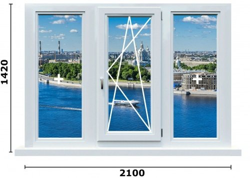 Окно ПВХ 1420X2100 58 мм гл/от Дома серии 600.11
